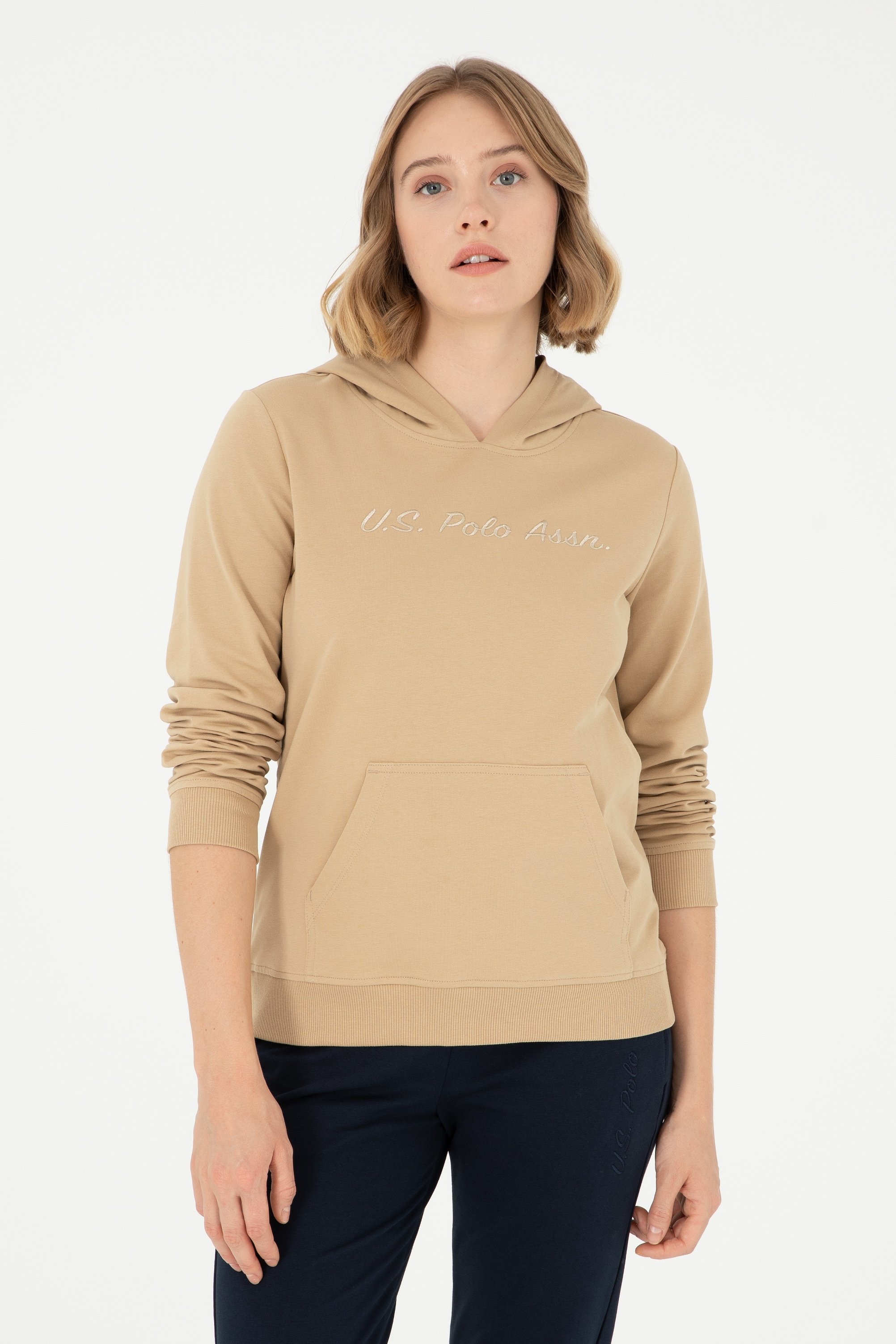 سویشرت هودی کرمی رگولار زنانه یو اس پولو | US POLO ASSN