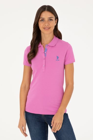 پولوشرت یقه پولو بنفش  اندامی  زنانه یو اس پولو | US POLO ASSN