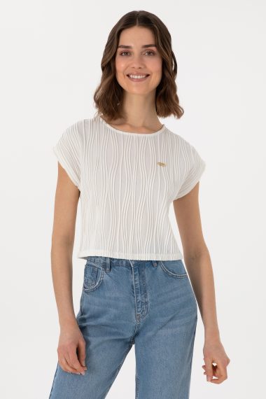 تی شرت یقه گرد  سفید  Crop Top  زنانه یو اس پولو | US POLO ASSN
