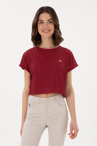 تی شرت یقه گرد  آلبالویی  Crop Top  زنانه یو اس پولو | US POLO ASSN