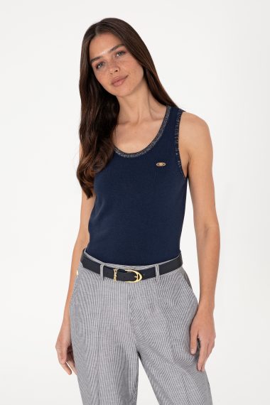 تی شرت تریکو یقه گرد  لاجورد  اندامی  زنانه یو اس پولو | US POLO ASSN