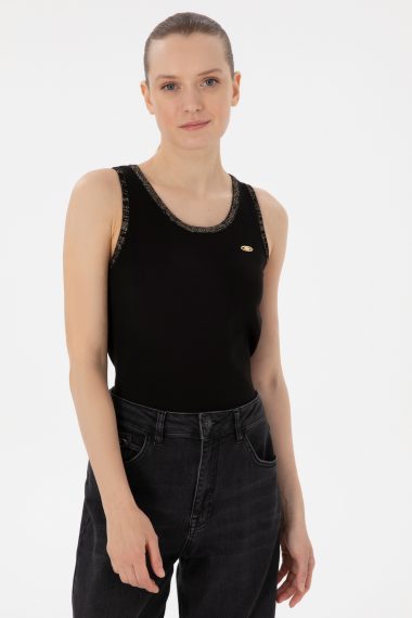 تی شرت تریکو یقه گرد  سیاه  اندامی  زنانه یو اس پولو | US POLO ASSN