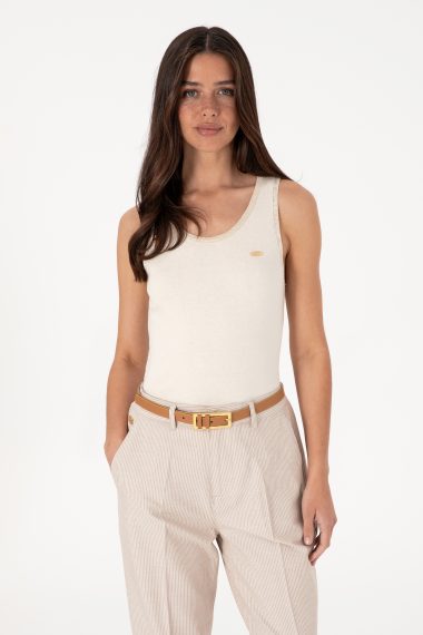 تی شرت تریکو یقه گرد  سفید  اندامی  زنانه یو اس پولو | US POLO ASSN