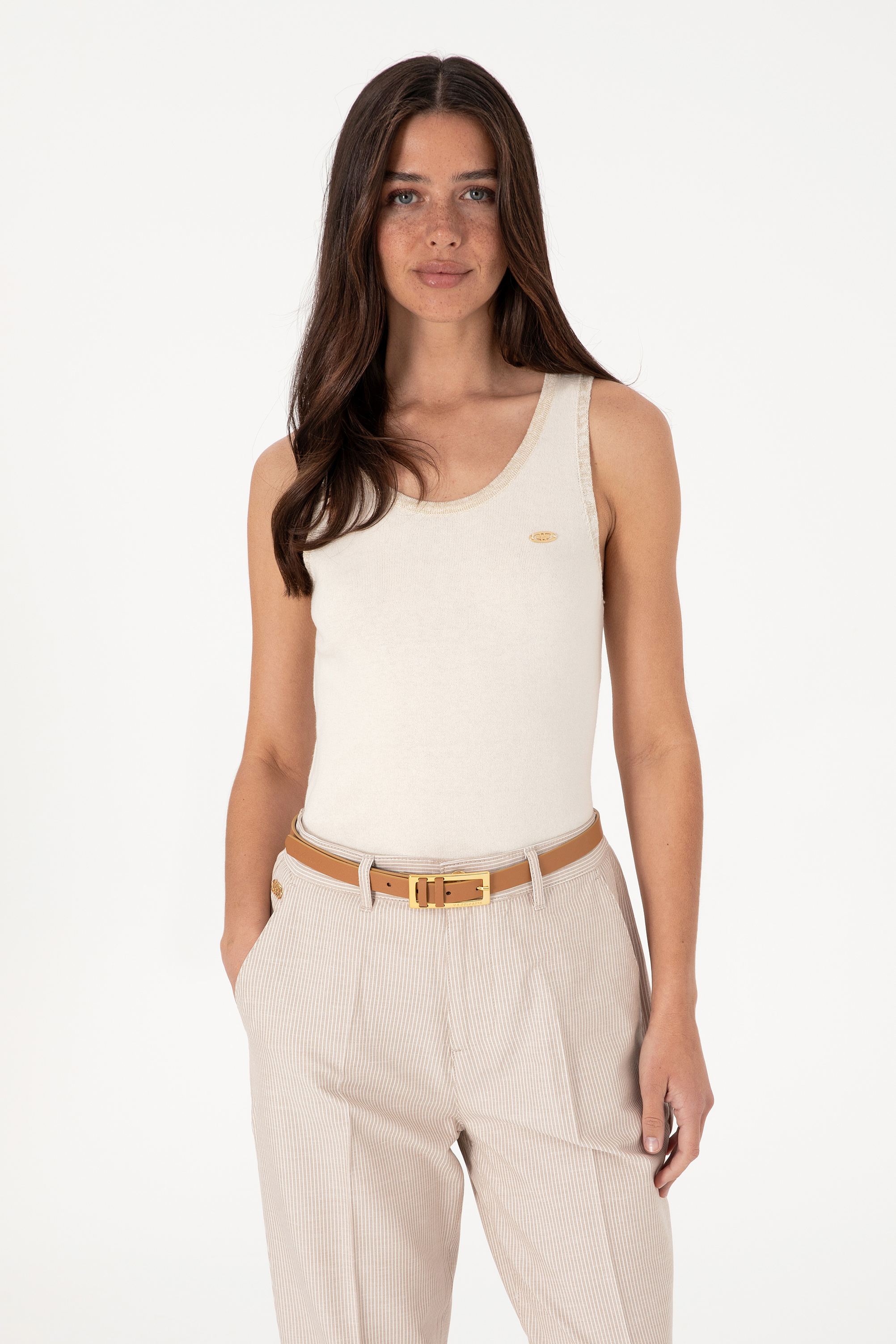 تی شرت تریکو یقه گرد سفید اندامی زنانه یو اس پولو | US POLO ASSN
