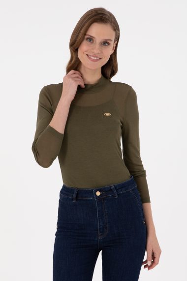 سویشرت یقه اسکی خاکی  اندامی  زنانه یو اس پولو | US POLO ASSN