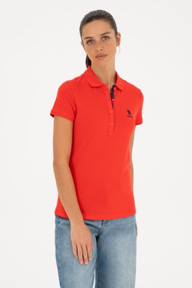 پولوشرت یقه پولو قرمز اندامی زنانه یو اس پولو | US POLO ASSN