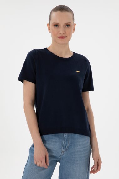تی شرت تریکو یقه گرد  لاجورد  CROP  زنانه یو اس پولو | US POLO ASSN