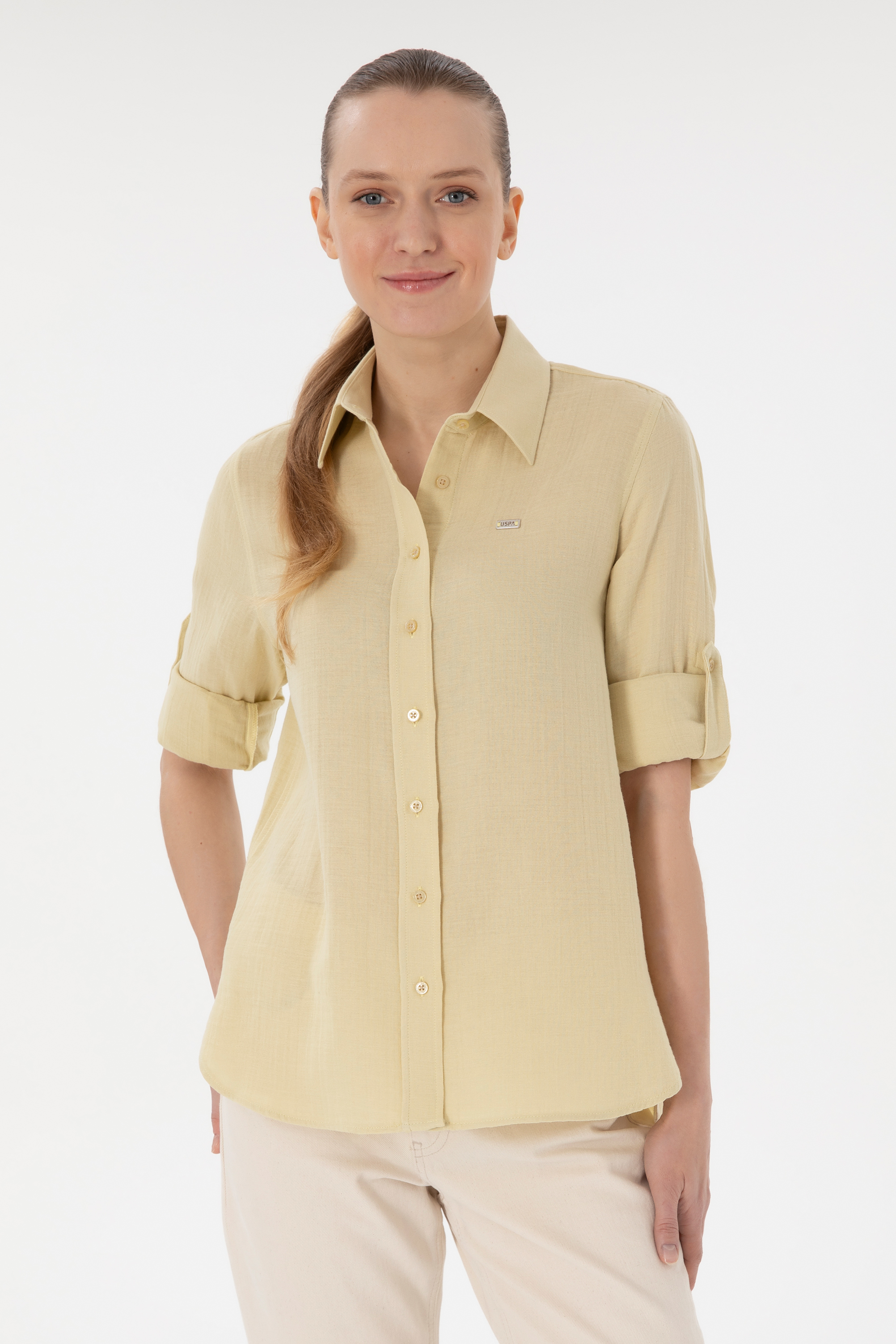 پیراهن خاکی روشن ریلکس زنانه یو اس پولو | US POLO ASSN