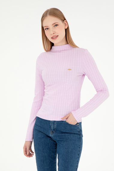 سویشرت یقه ایستاده صورتی  Ex.Slim آستین بلند زنانه یو اس پولو | US POLO ASSN