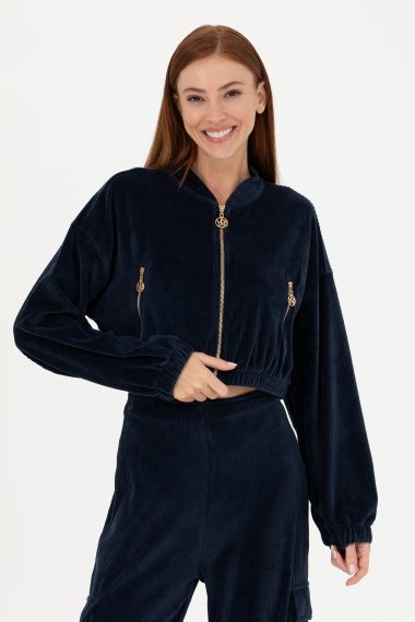 سویشرت یقه هفت  لاجورد  Crop Top  زنانه یو اس پولو | US POLO ASSN