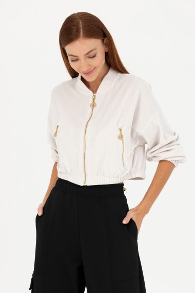 سویشرت یقه هفت  خاکستری  Crop Top  زنانه یو اس پولو | US POLO ASSN