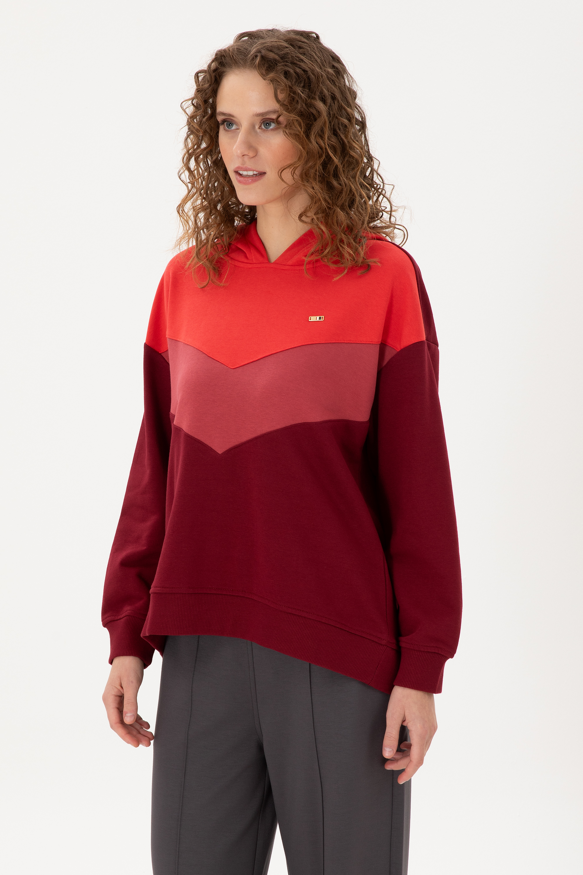 سویشرت هودی بورگاندی Oversize زنانه یو اس پولو | US POLO ASSN