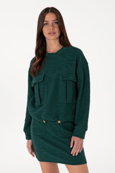 سویشرت یقه گرد سبز تیره  Oversize آستین بلند زنانه یو اس پولو | US POLO ASSN