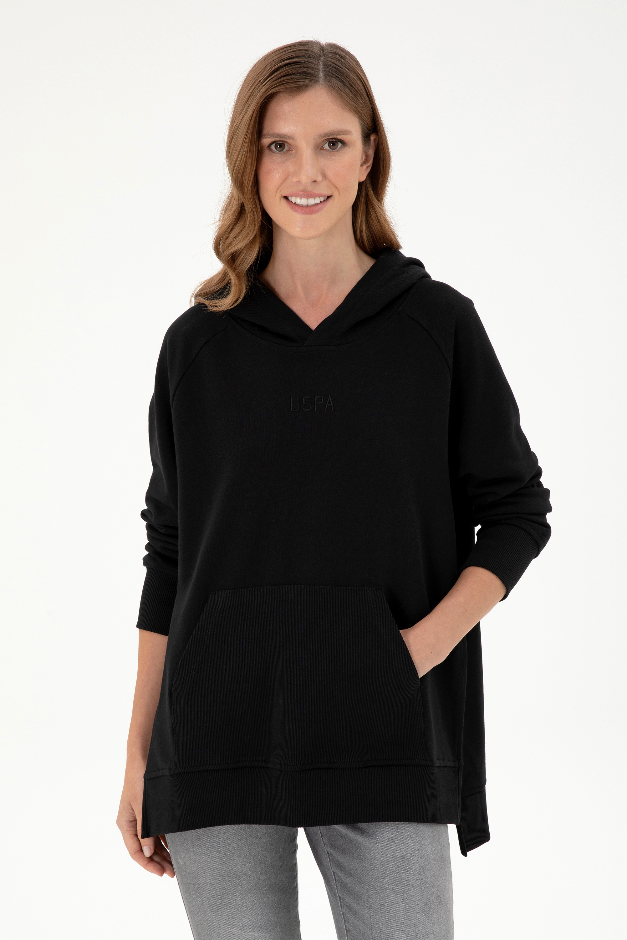 سویشرت هودی سیاه ریلکس زنانه یو اس پولو | US POLO ASSN