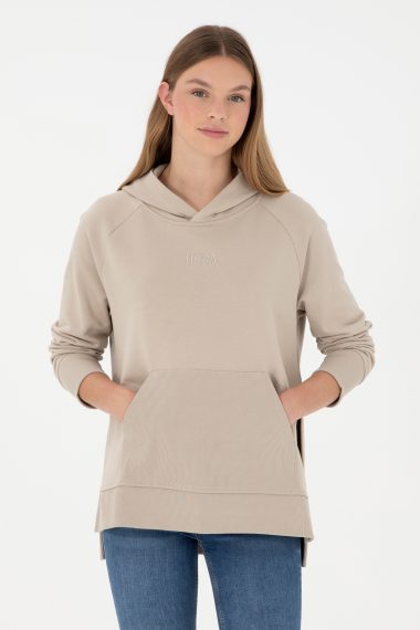 سویشرت هودی  خاکستری  ریلکس  زنانه یو اس پولو | US POLO ASSN
