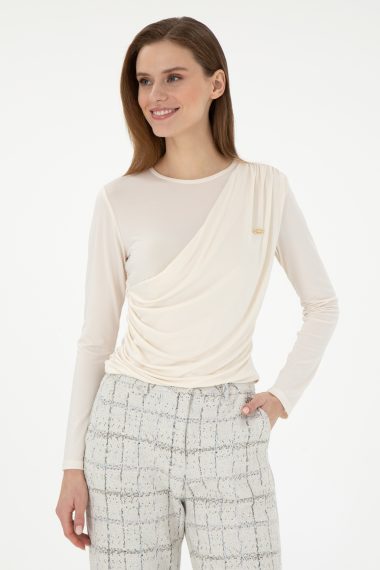 سویشرت یقه گرد یقه گرد سفید  Ex.Slim آستین بلند زنانه یو اس پولو | US POLO ASSN
