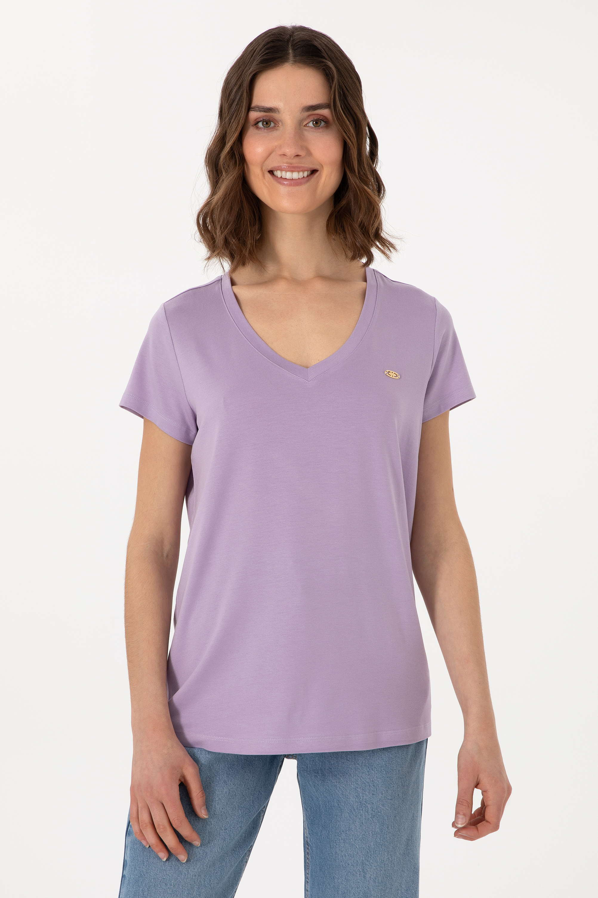 تی شرت بیسیک یقه هفت یاسی ریلکس زنانه یو اس پولو | US POLO ASSN
