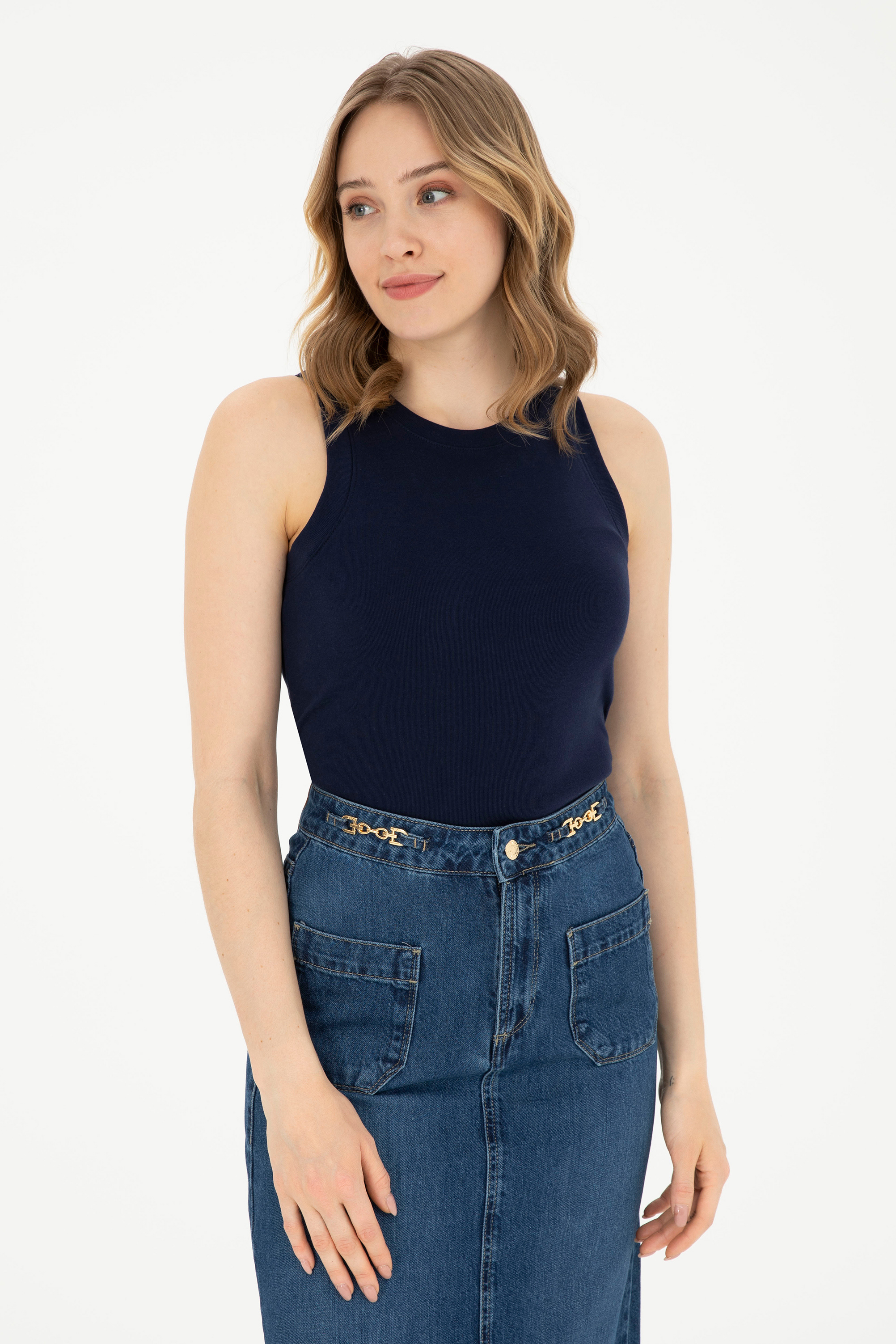 تی شرت بیسیک یقه گرد لاجورد Ex.Slim زنانه یو اس پولو | US POLO ASSN