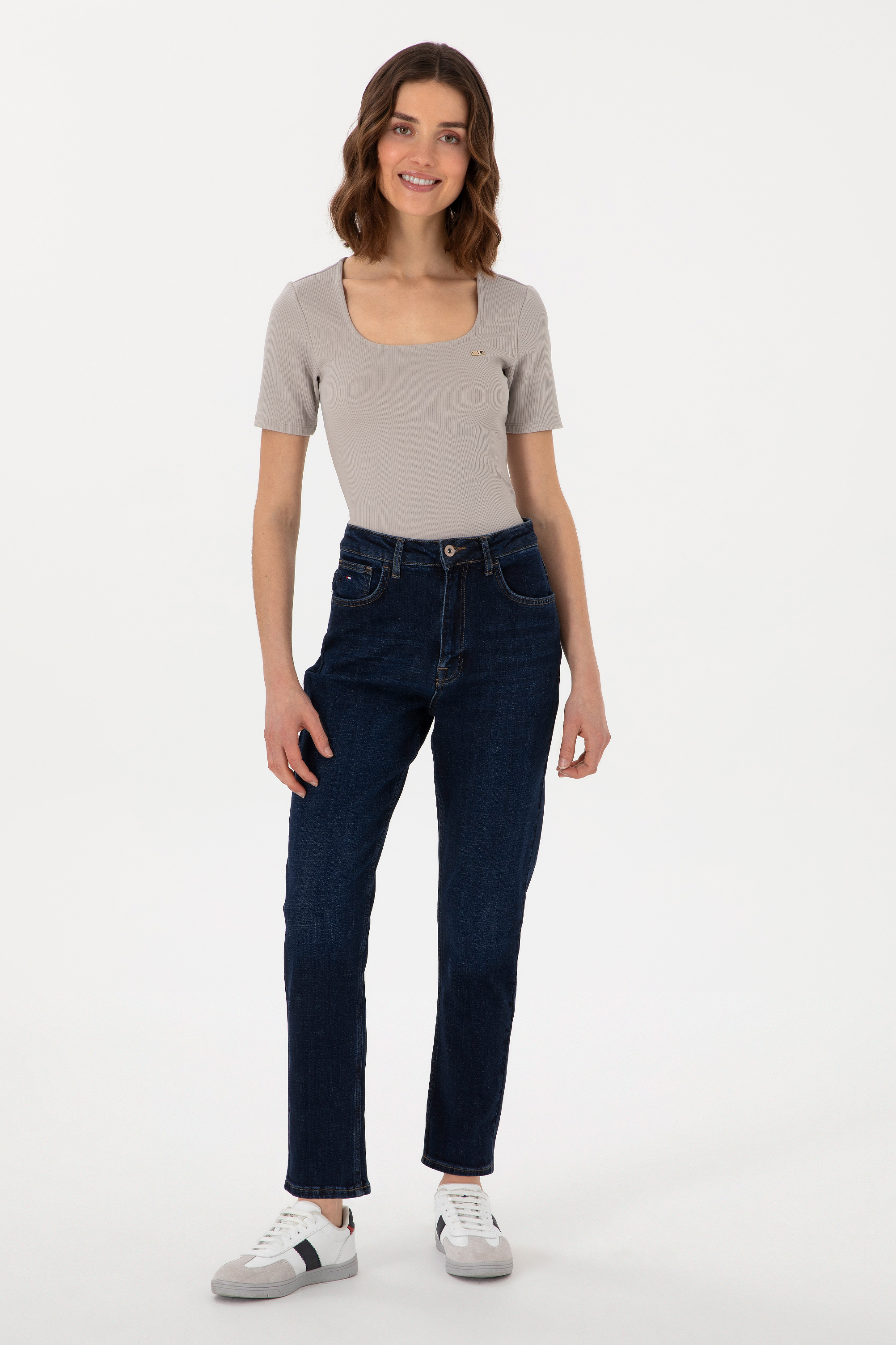 شلوار آبی MOM HIGH WAIST زنانه یو اس پولو | US POLO ASSN