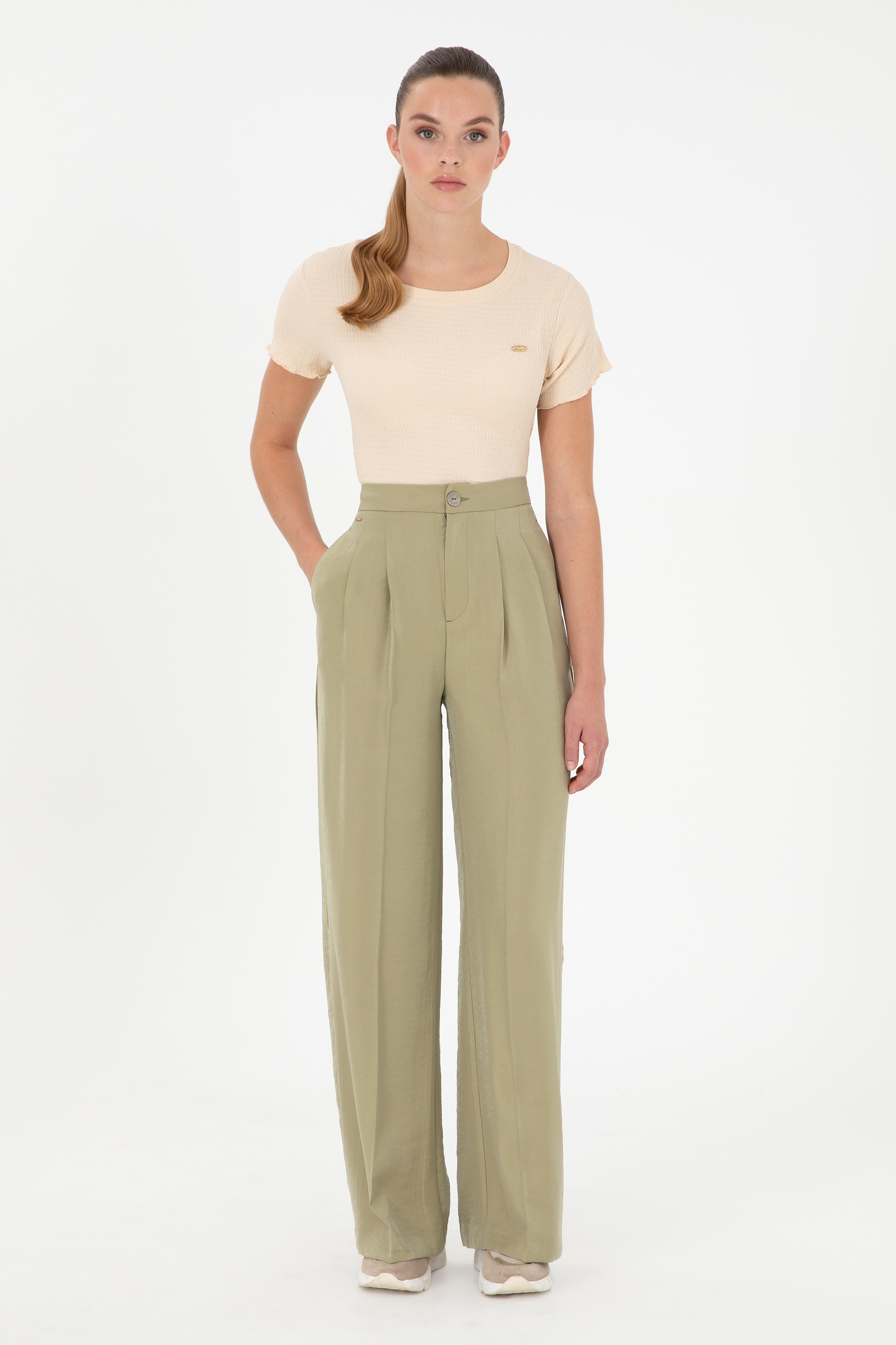 شلوار کانواس خاکی روشن Loose زنانه یو اس پولو | US POLO ASSN