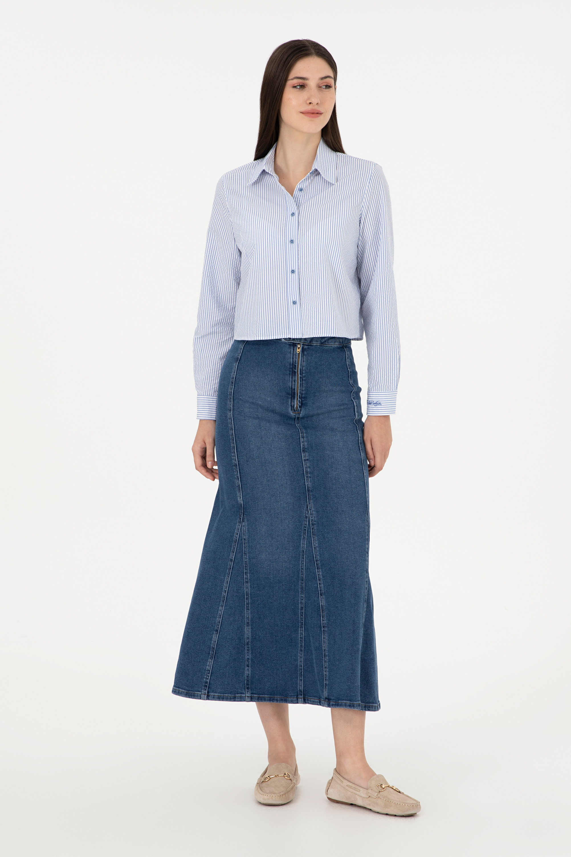 دامن جین آبی SLIM (ETEK)S زنانه یو اس پولو | US POLO ASSN