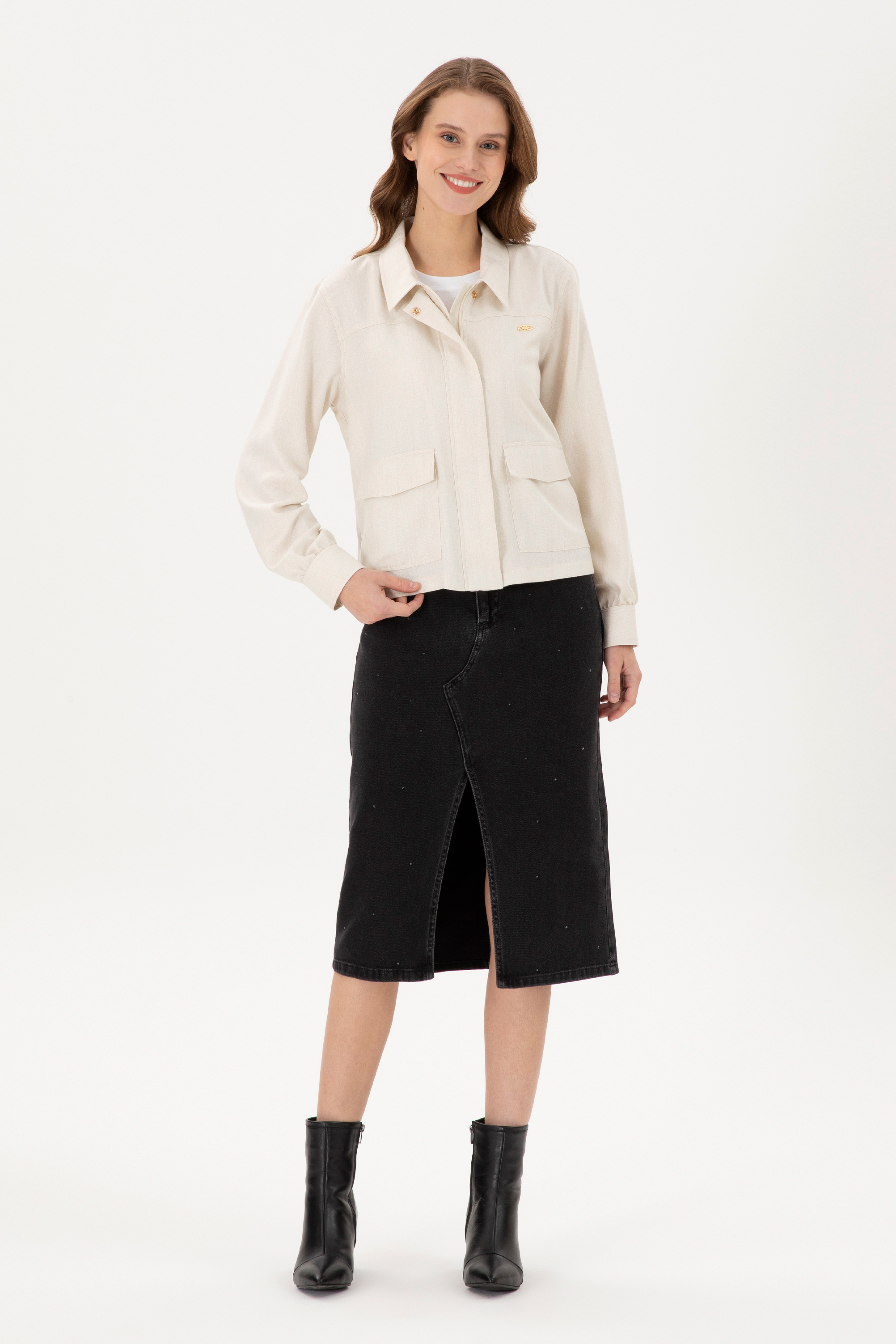 دامن جین سیاه رگولار زنانه یو اس پولو | US POLO ASSN