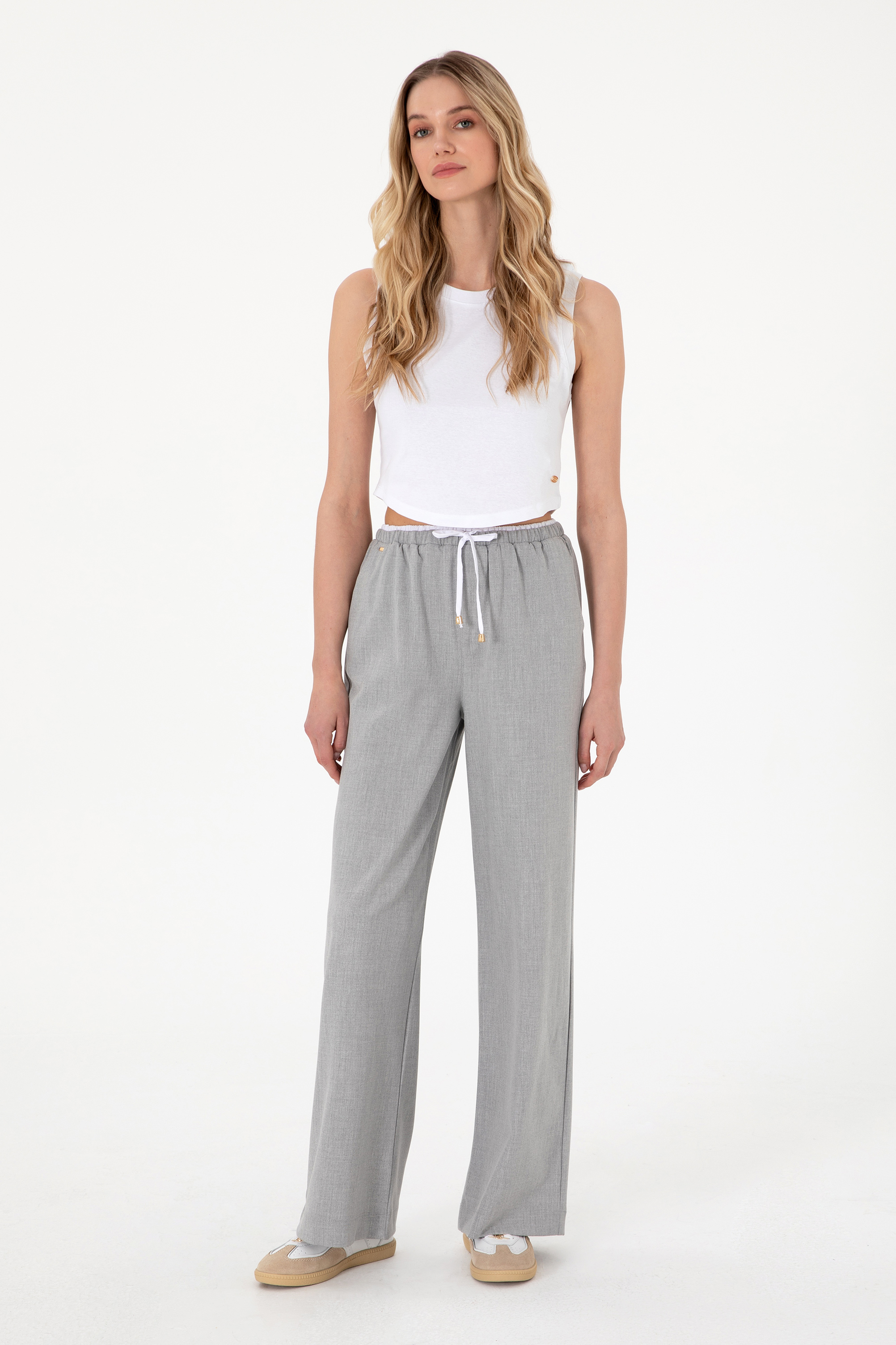 شلوار کانواس خاکستری Loose زنانه یو اس پولو | US POLO ASSN