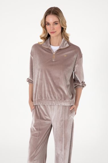 سویشرت یقه ایستاده خاکستری  ریلکس آستین بلند زنانه یو اس پولو | US POLO ASSN