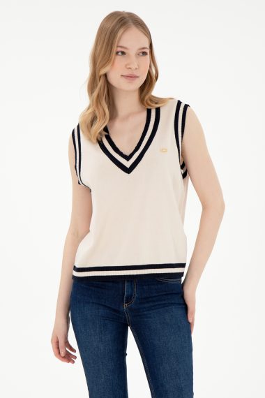 پلیور یقه هفت  سفید  ریلکس  زنانه یو اس پولو | US POLO ASSN