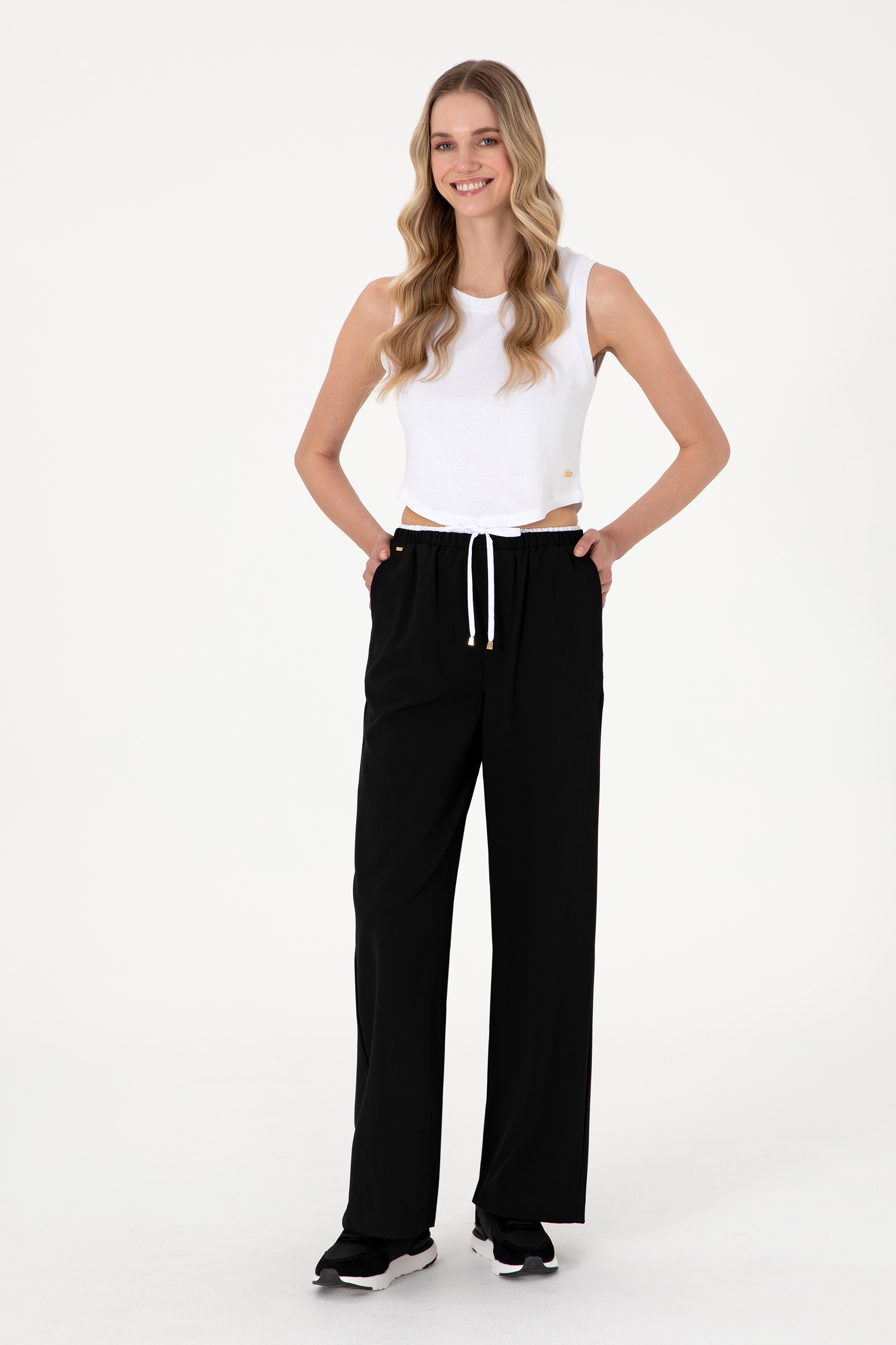 شلوار کانواس سیاه Loose زنانه یو اس پولو | US POLO ASSN