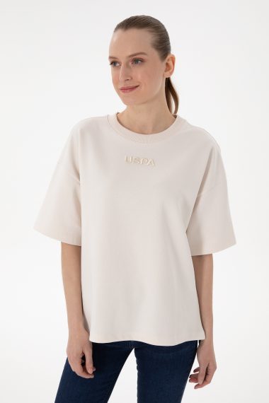 تی شرت یقه گرد یقه گرد سفید  Oversize آستین کوتاه زنانه یو اس پولو | US POLO ASSN