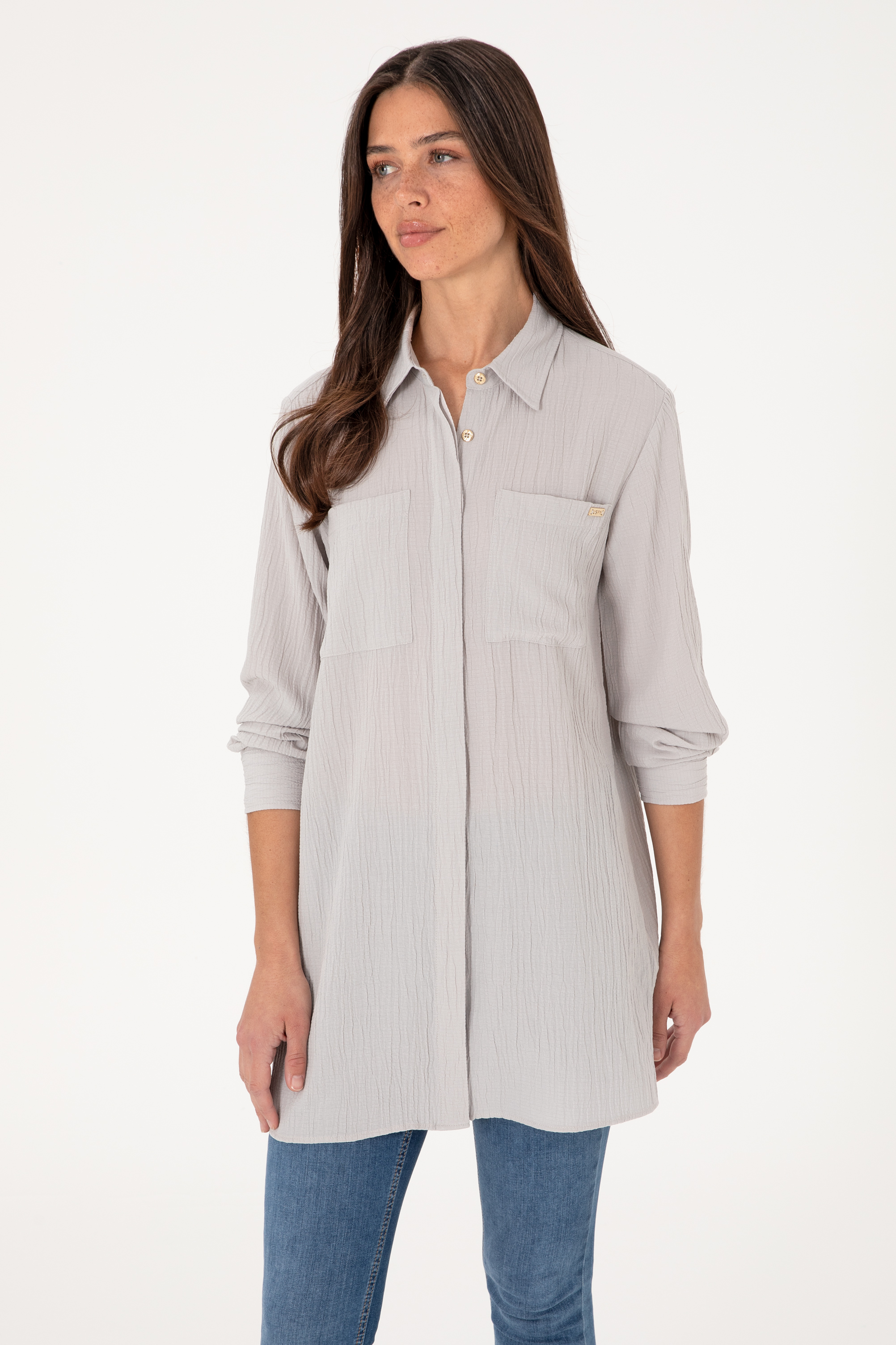 پیراهن خاکستری روشن رگولار زنانه یو اس پولو | US POLO ASSN