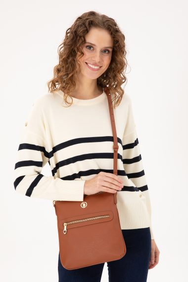 کیف رودوشی  قهوه ای روشن  استاندارد فیت  زنانه یو اس پولو | US POLO ASSN