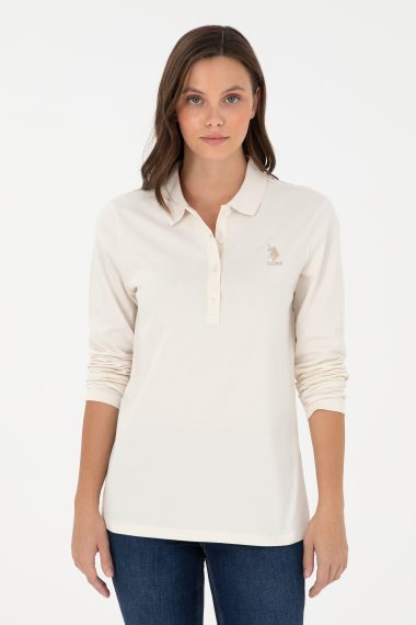 سویشرت یقه پولو سفید  اندامی آستین بلند زنانه یو اس پولو | US POLO ASSN