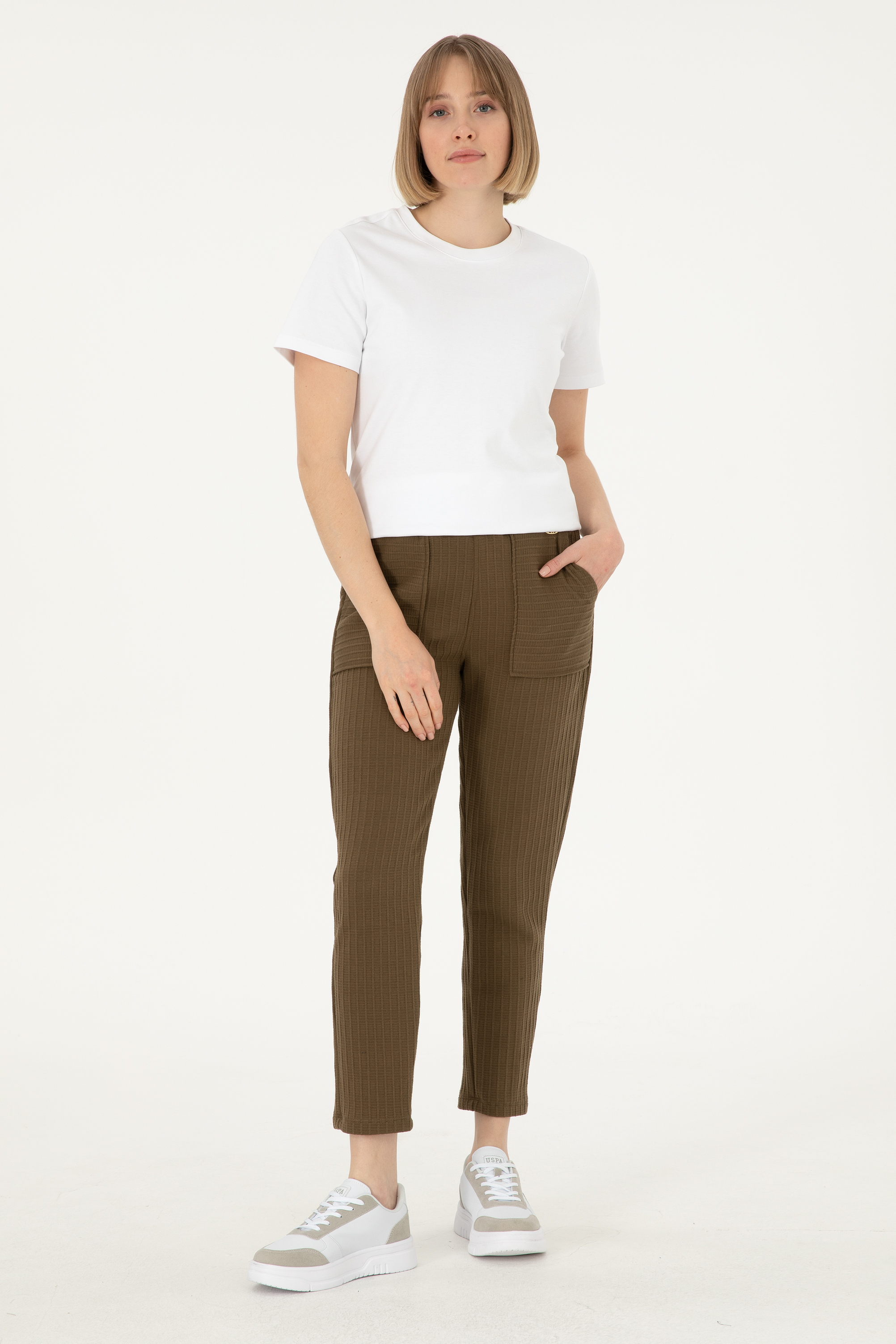 شلوار ورزشی خاکی اندامی زنانه یو اس پولو | US POLO ASSN