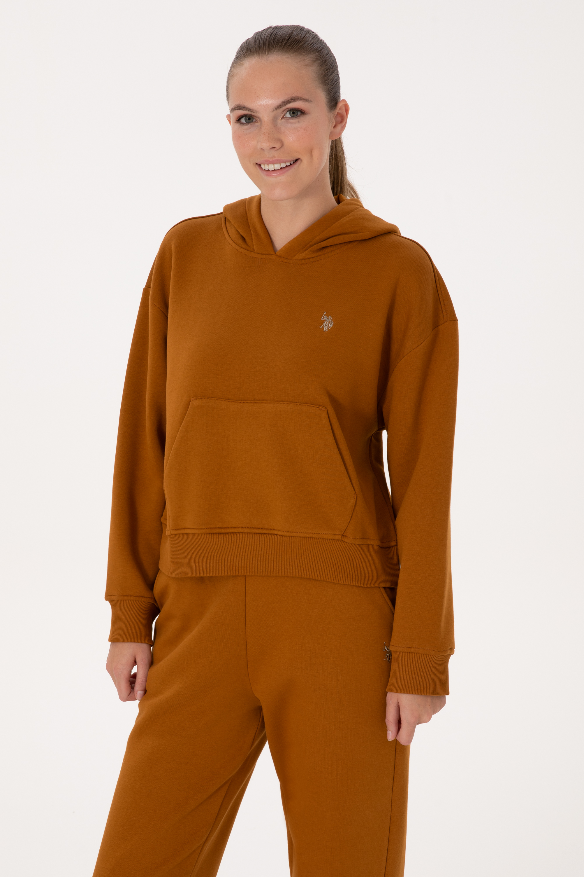 سویشرت هودی نارگیلی Crop Top زنانه یو اس پولو | US POLO ASSN