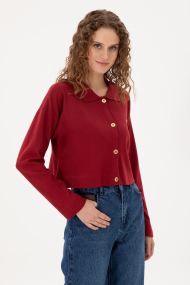 ژاکت تریکو  آلبالویی  Crop Top  زنانه یو اس پولو | US POLO ASSN