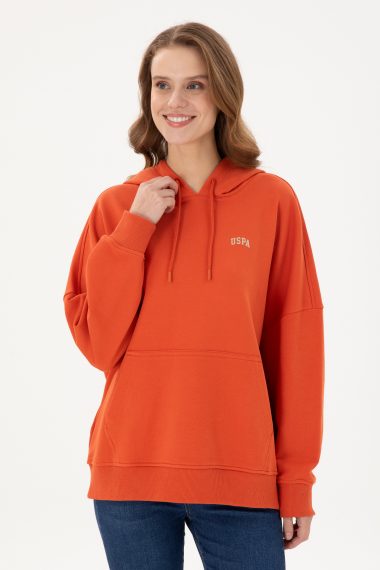 سویشرت هودی بیسیک آجری Oversize زنانه یو اس پولو | US POLO ASSN