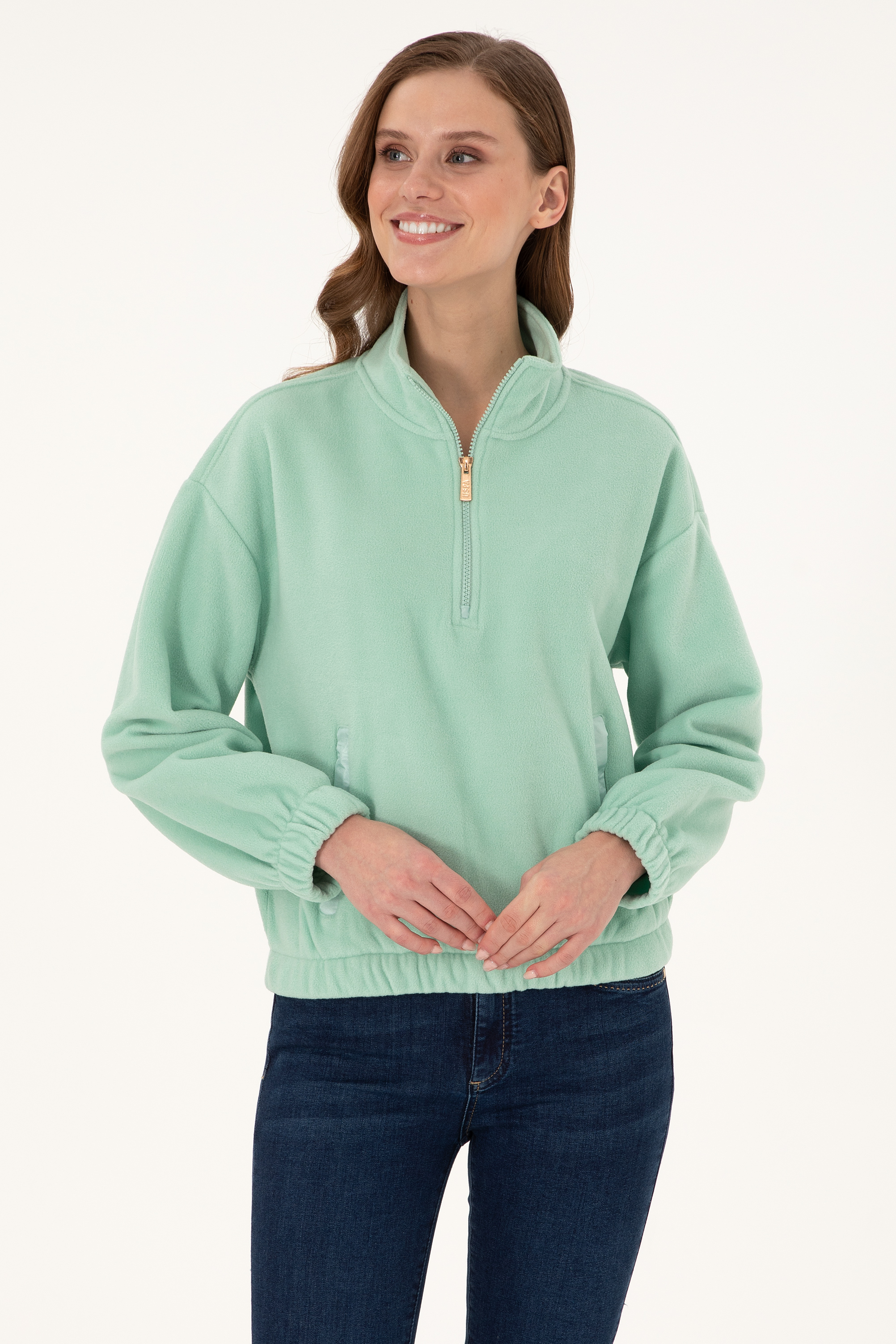 سویشرت پلار سبزآبی ریلکس زنانه یو اس پولو | US POLO ASSN