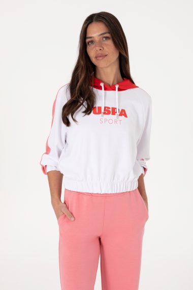 سویشرت هودی  سفید  Crop Top  زنانه یو اس پولو | US POLO ASSN