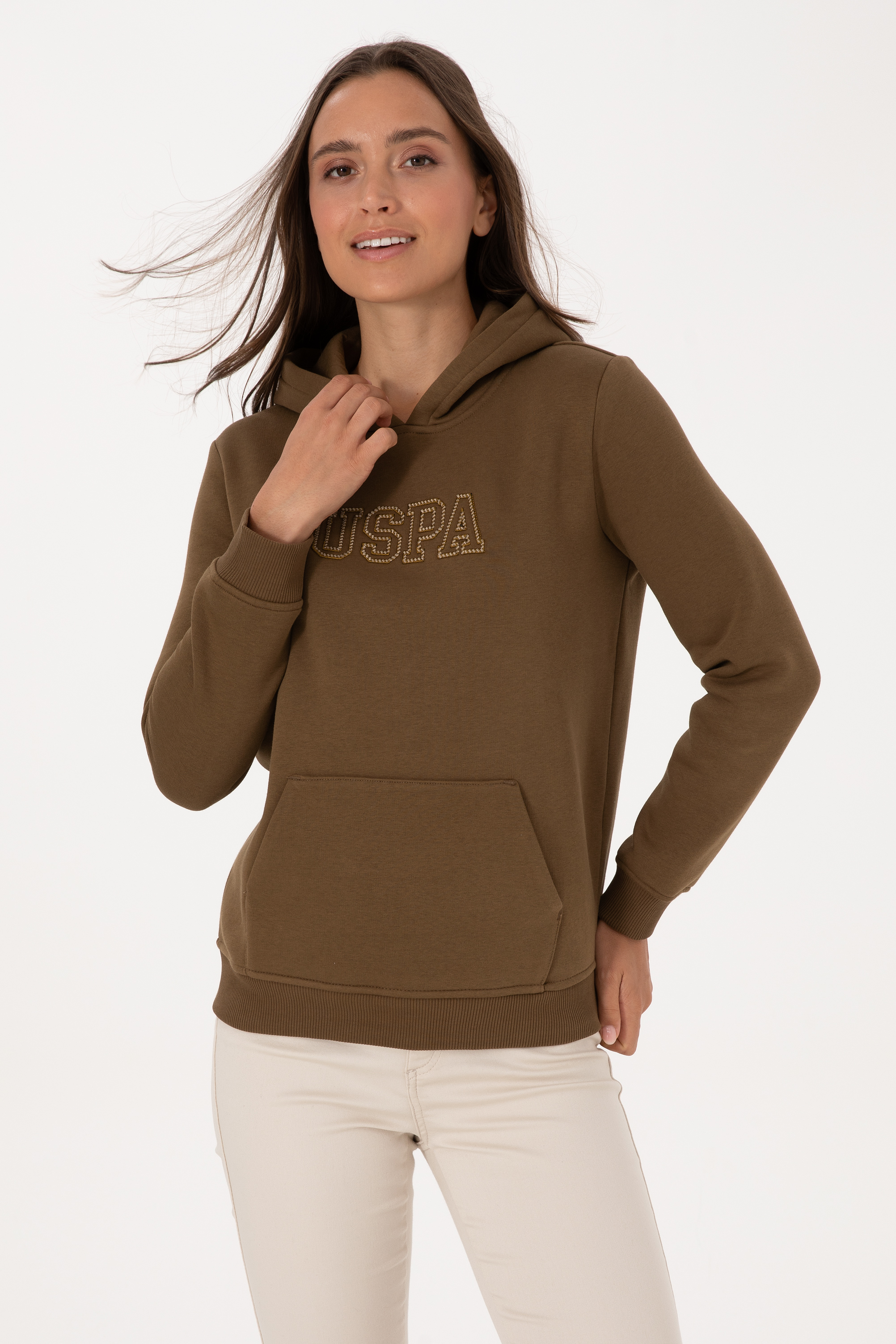 سویشرت خاکی رگولار زنانه یو اس پولو | US POLO ASSN