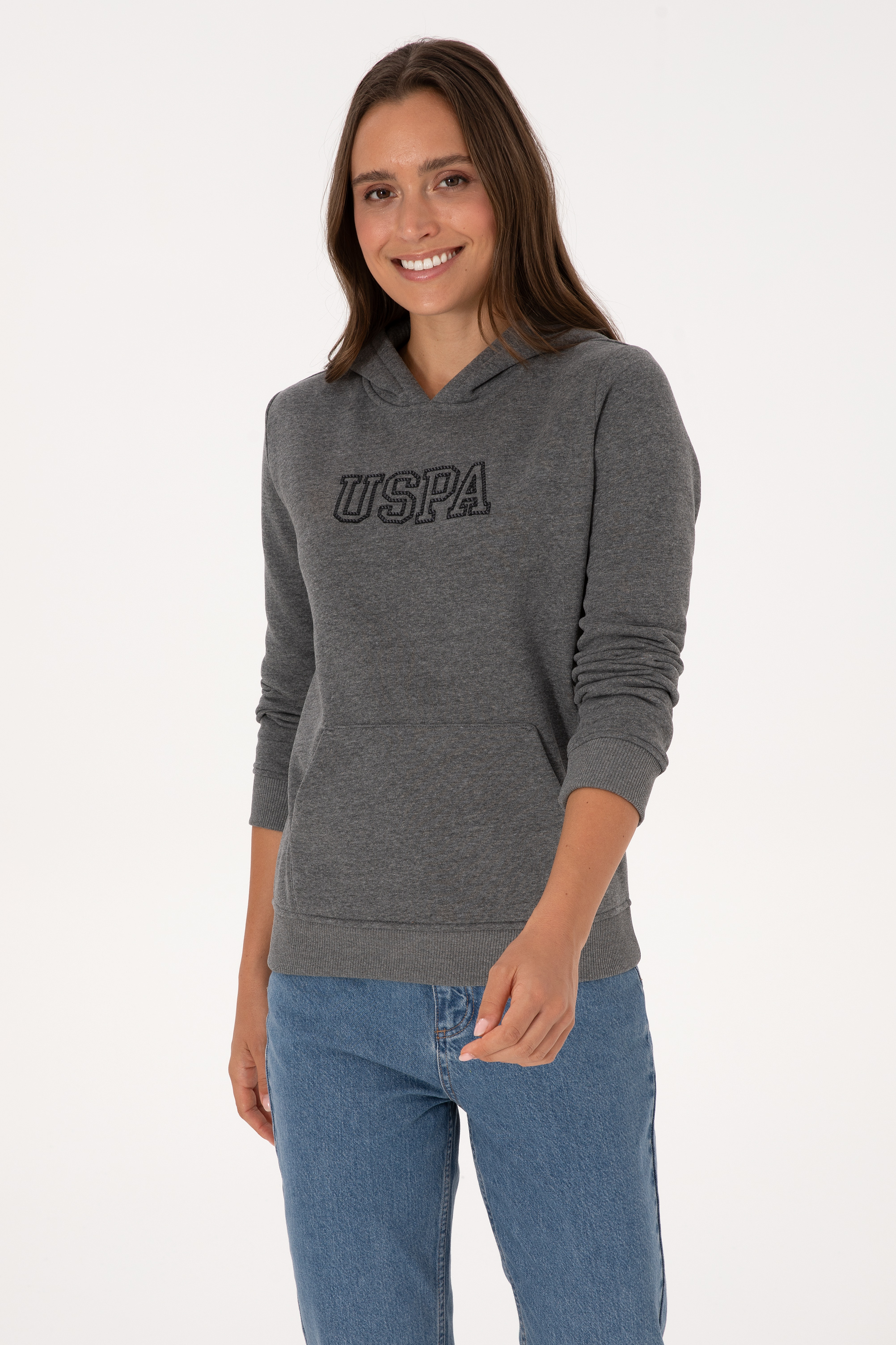سویشرت زغالی ملانژ رگولار زنانه یو اس پولو | US POLO ASSN