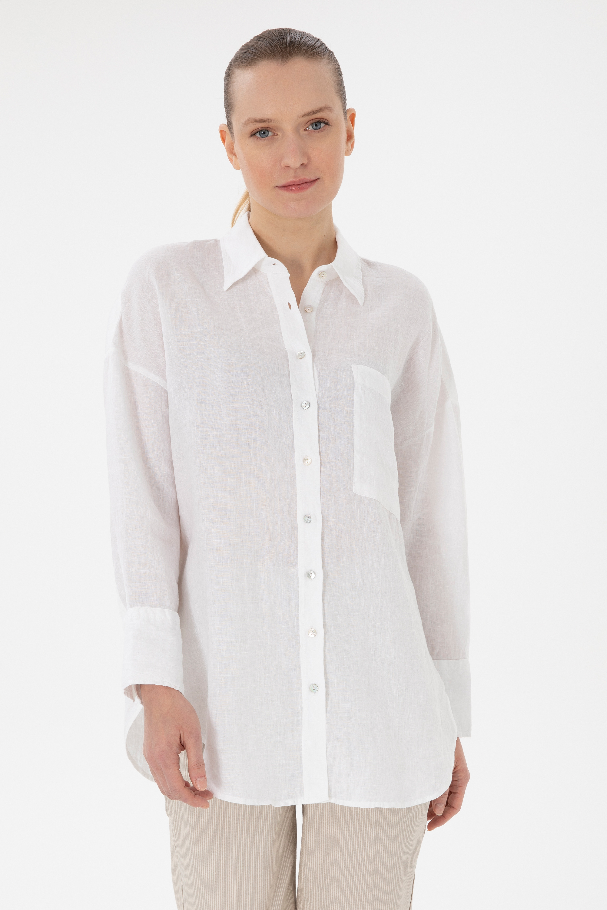 پیراهن سفید Oversize زنانه یو اس پولو | US POLO ASSN