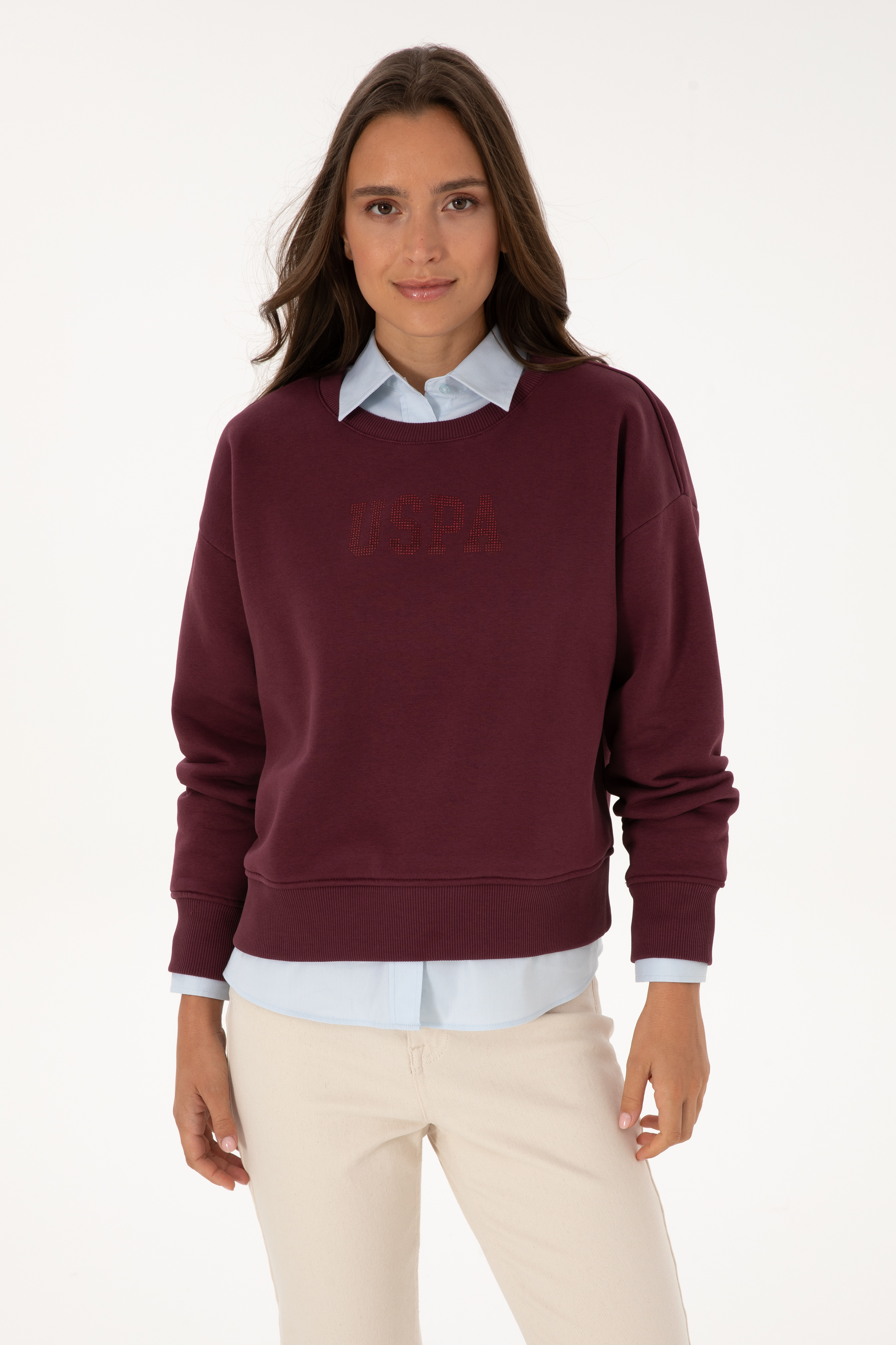 سویشرت آلبالویی ریلکس زنانه یو اس پولو | US POLO ASSN
