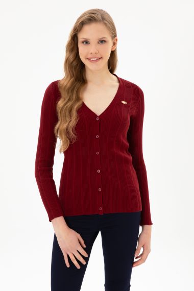 ژاکت تریکو  بورگاندی  اندامی  زنانه یو اس پولو | US POLO ASSN