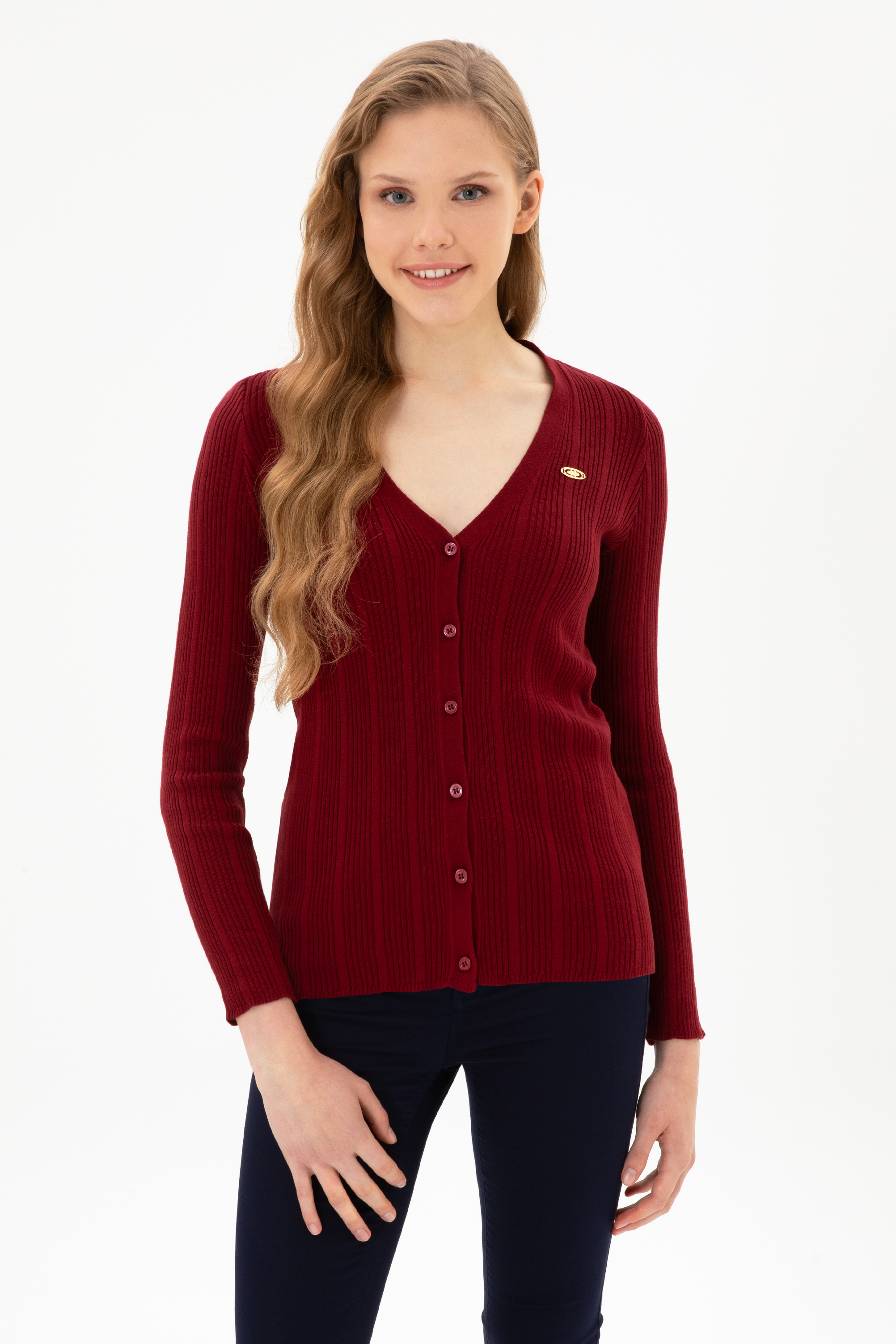 ژاکت تریکو بورگاندی اندامی زنانه یو اس پولو | US POLO ASSN