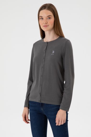 ژاکت تریکو  خاکستری  اندامی  زنانه یو اس پولو | US POLO ASSN