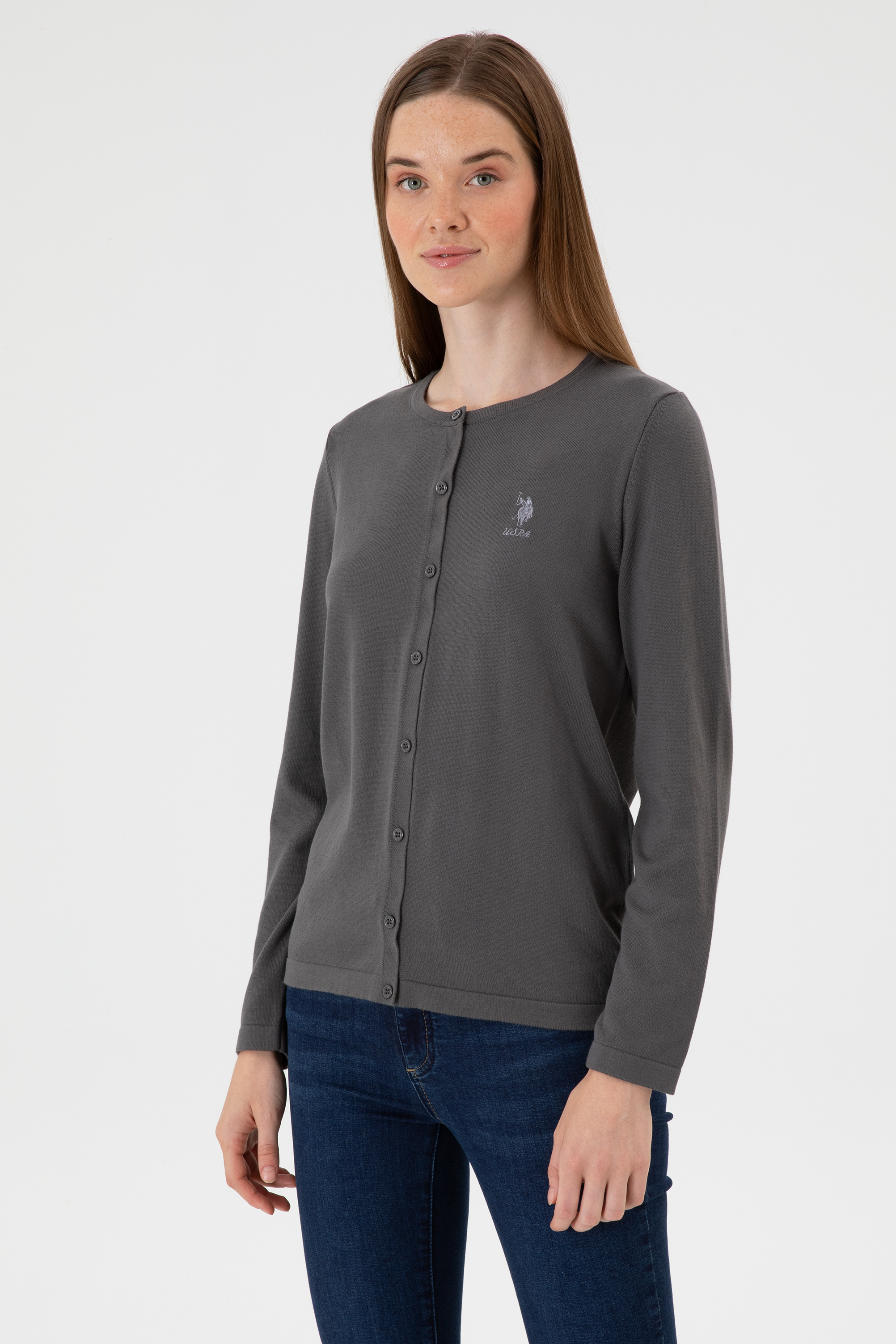 ژاکت تریکو خاکستری اندامی زنانه یو اس پولو | US POLO ASSN