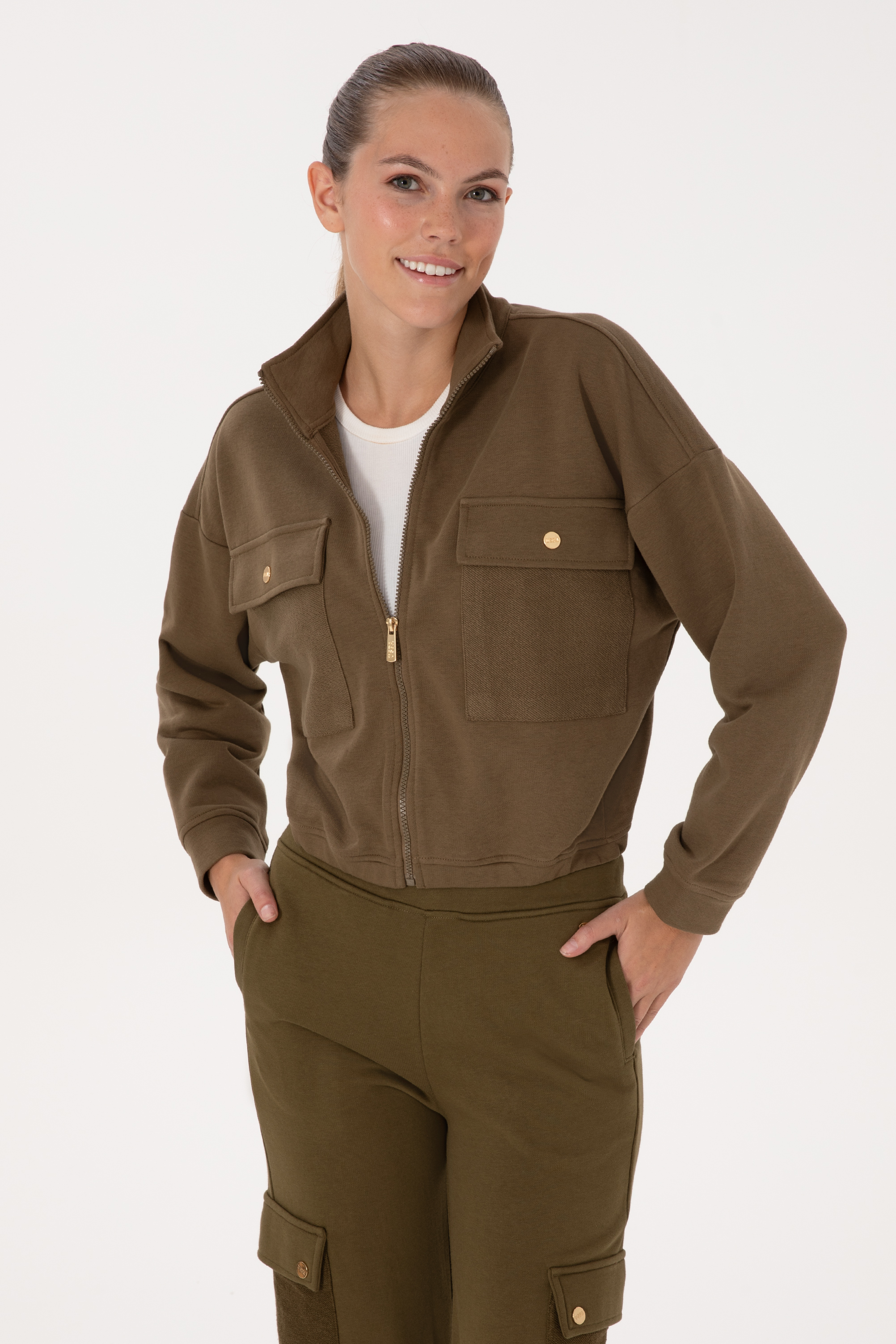 سویشرت خاکی Oversize زنانه یو اس پولو | US POLO ASSN