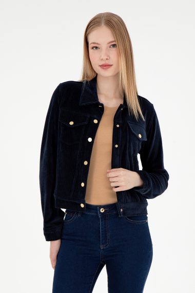 سویشرت یقه پولو لاجورد  Crop Top آستین بلند زنانه یو اس پولو | US POLO ASSN